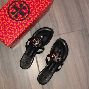 Tory Burch black gold miller sandal